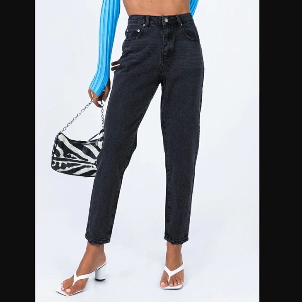 Princess Polly Zaiden Black Straight Leg Denim Jeans 10 - Picture 2 of 11